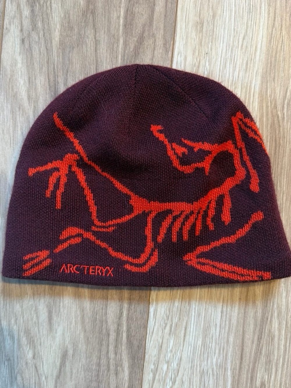 Arc'teryx Men's Maroon Beanie with Red Skeletal Logo